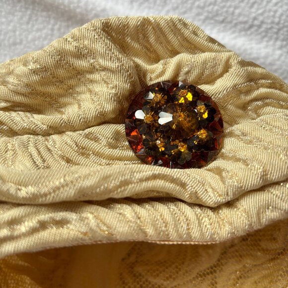 1960s 1970s Gold Metallic Turban Style Hat with Brooch - Picture 8 of 10